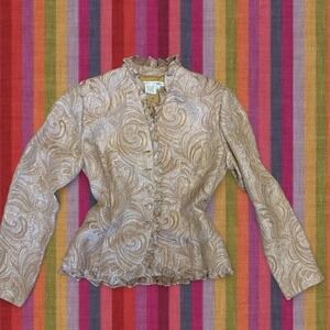 Vintage 90s gold and cream jacket with ruffled collar